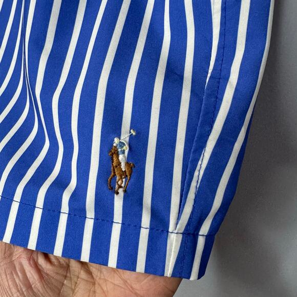 Polo Ralph Lauren Stretch Slim Fit Swim Trunk Iris Blue Stripe Preppy Coastal XL - Picture 7 of 14
